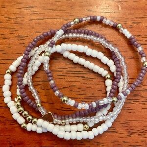 Elegant White and Purple Beaded Bracelet Set of 5